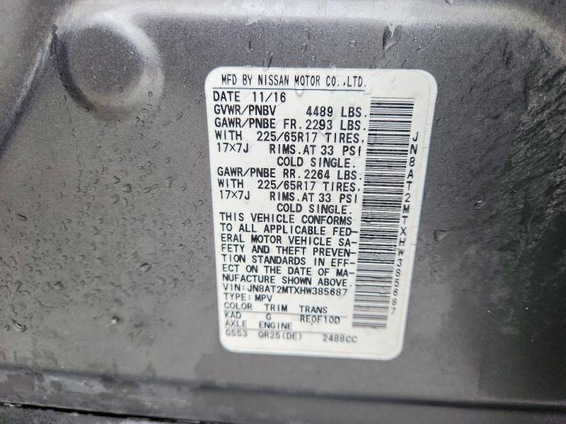 2017 Nissan Rogue მანქანა იყიდება აუქციონზე, vin: JN8AT2MTXHW385687, აუქციონის ნომერი: 54838206