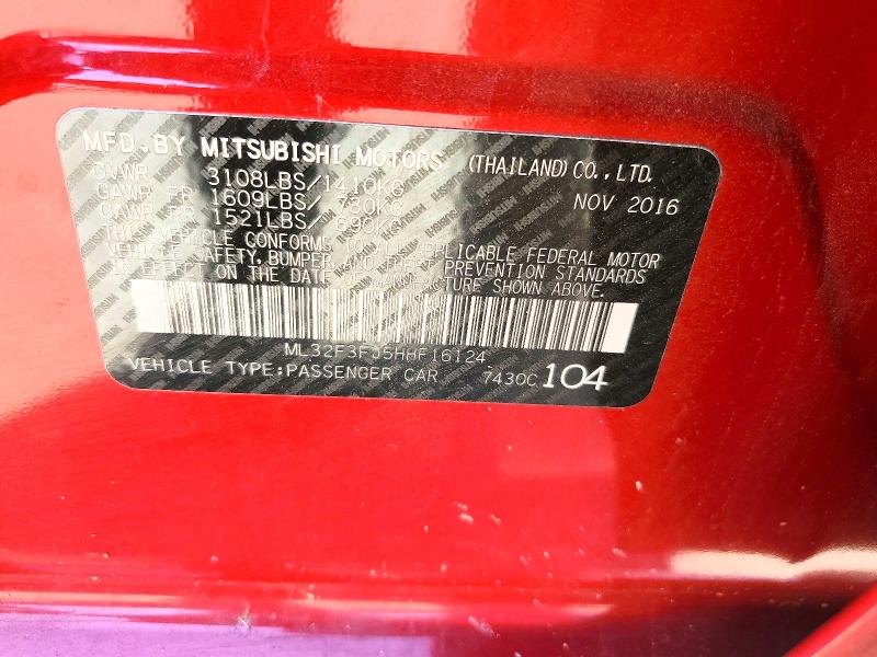 53939366 :رقم المزاد ، ML32F3FJ5HHF16124 vin ، 2017 Mitsubishi Mirage مزاد بيع
