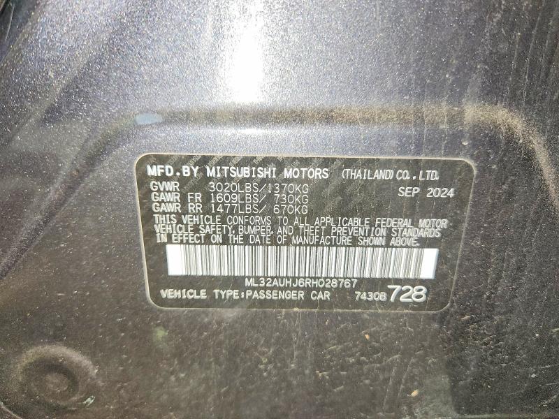 Продаж на аукціоні авто 2024 Mitsubishi Mirage, vin: ML32AUHJ6RH028767, номер лоту: 54133016