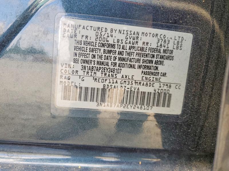 2014 Nissan Sentra მანქანა იყიდება აუქციონზე, vin: 3N1AB7AP2EY248107, აუქციონის ნომერი: 52042976