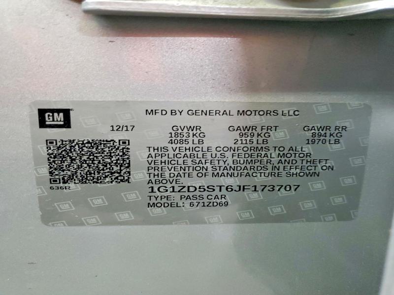Продажа на аукционе авто 2018 Chevrolet Malibu, vin: 1G1ZD5ST6JF173707, номер лота: 52966776