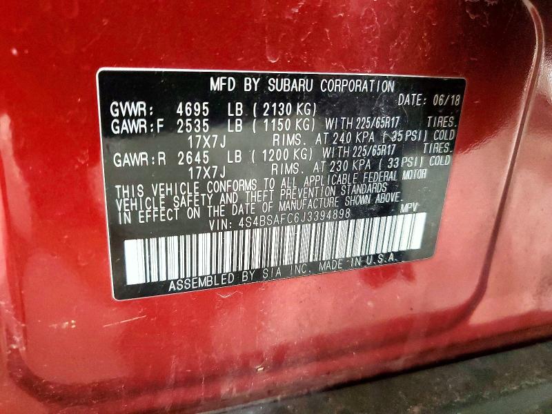 Продаж на аукціоні авто 2018 Subaru Outback, vin: 4S4BSAFC6J3394898, номер лоту: 52560846