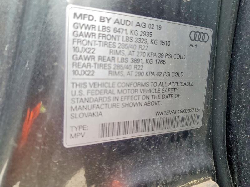 Продажа на аукционе авто 2019 Audi Q8, vin: WA1EVAF18KD027126, номер лота: 52511076