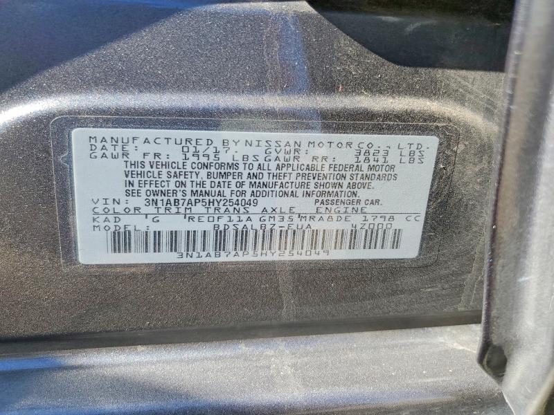 Продаж на аукціоні авто 2017 Nissan Sentra, vin: 3N1AB7AP5HY254049, номер лоту: 53906456