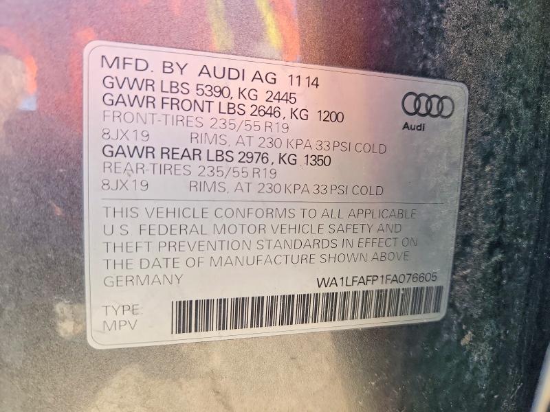 2015 Audi Q5 მანქანა იყიდება აუქციონზე, vin: WA1LFAFP1FA076605, აუქციონის ნომერი: 51910736