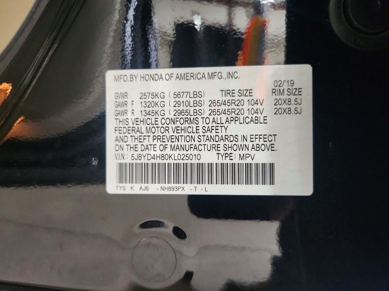 Продажа на аукционе авто 2019 Acura Mdx, vin: 5J8YD4H80KL025010, номер лота: 54075886