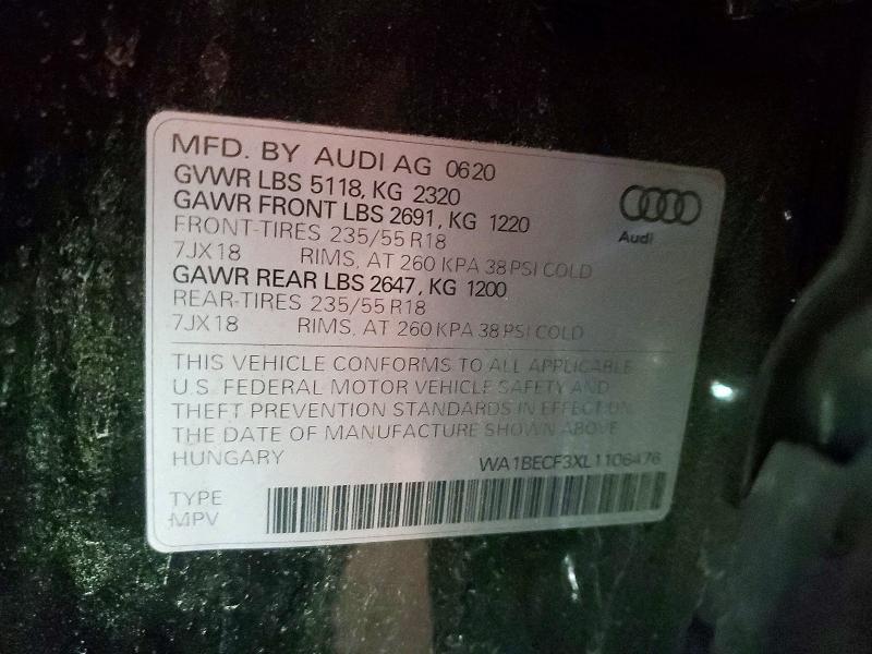 Продаж на аукціоні авто 2020 Audi Q3, vin: WA1BECF3XL1106476, номер лоту: 51418856