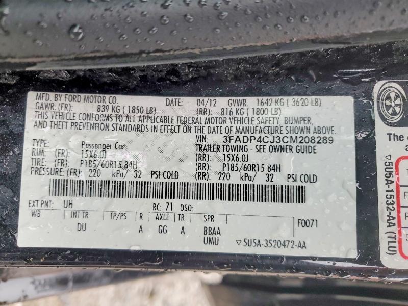 2012 Ford Fiesta მანქანა იყიდება აუქციონზე, vin: 3FADP4CJ3CM208289, აუქციონის ნომერი: 52214356