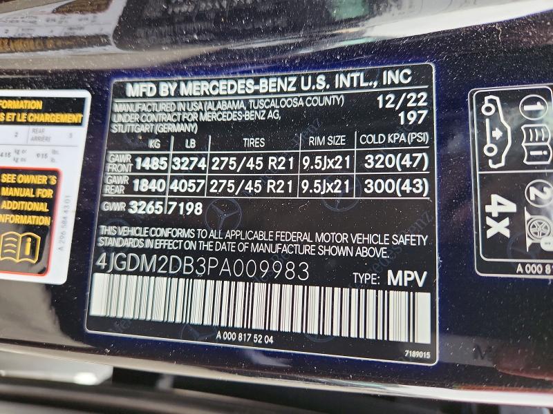 2023 Mercedes-benz Eqs Suv მანქანა იყიდება აუქციონზე, vin: 4JGDM2DB3PA009983, აუქციონის ნომერი: 53304006