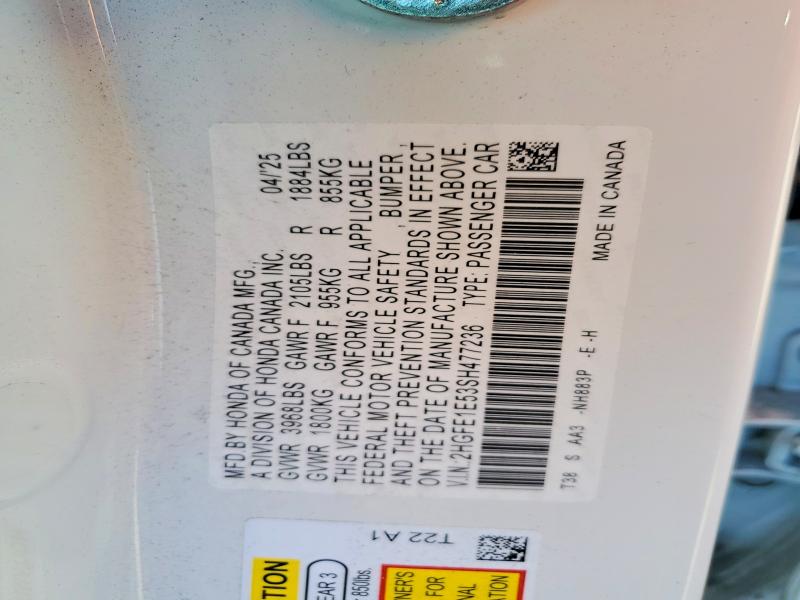 Продажа на аукционе авто 2025 Honda Civic, vin: 2HGFE1E53SH477236, номер лота: 54271766