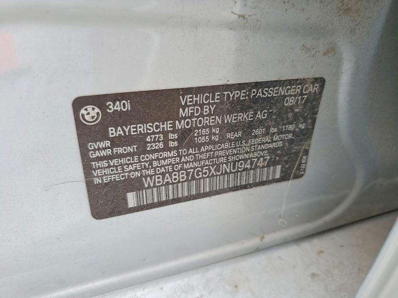 Продаж на аукціоні авто 2018 Bmw 340, vin: WBA8B7G5XJNU94747, номер лоту: 53062606