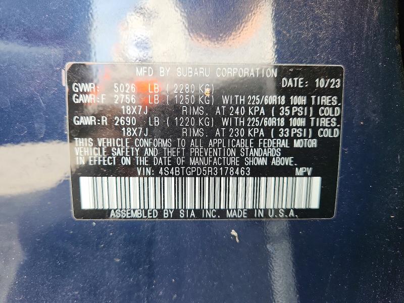 Auction sale of the 2024 Subaru Outback, vin: 4S4BTGPD5R3178463, lot number: 54170766