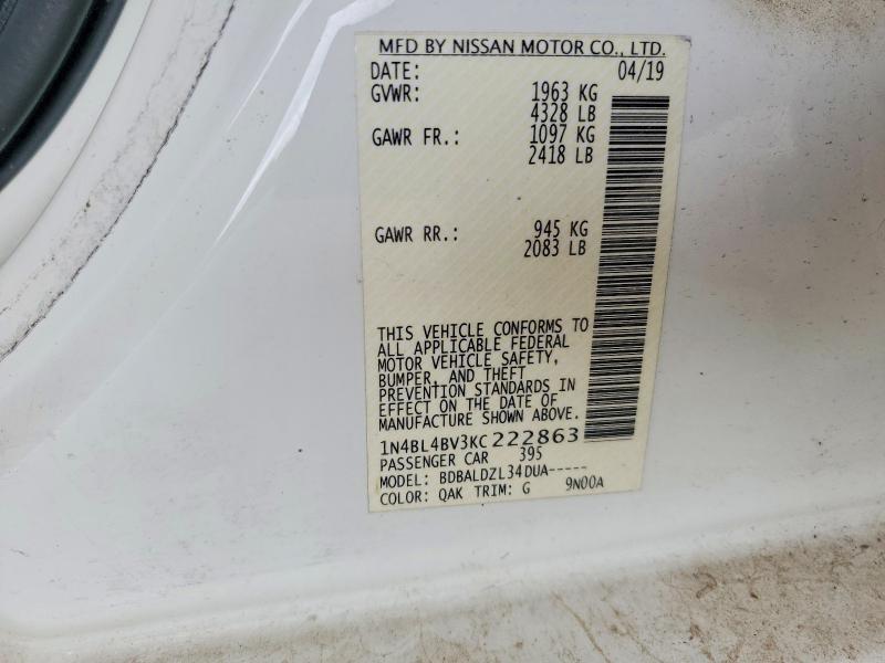 Продаж на аукціоні авто 2019 Nissan Altima, vin: 1N4BL4BV3KC222863, номер лоту: 51684796