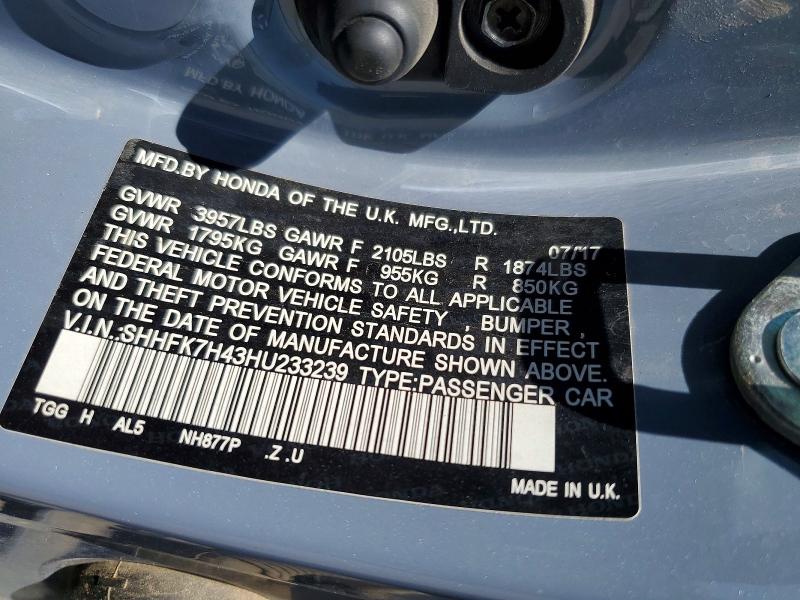 Aukcja sprzedaży 2017 Honda Civic, vin: SHHFK7H43HU233239, numer aukcji: 54476026