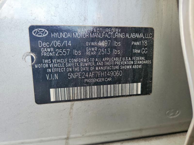 53815536 :رقم المزاد ، 5NPE24AF7FH149060 vin ، 2015 Hyundai Sonata مزاد بيع