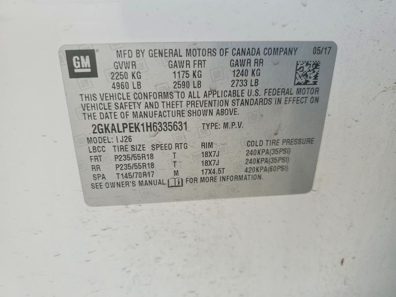 54087556 :رقم المزاد ، 2GKALPEK1H6335631 vin ، 2017 Gmc Terrain مزاد بيع