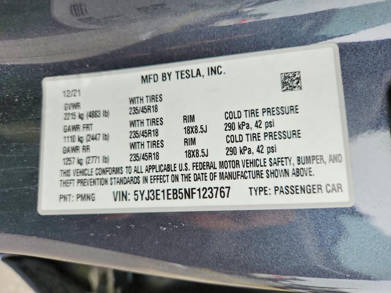 Продажа на аукционе авто 2022 Tesla Model 3, vin: 5YJ3E1EB5NF123767, номер лота: 54279756