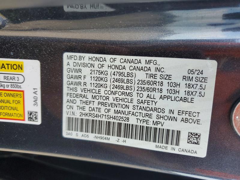52902036 :رقم المزاد ، 2HKRS4H71SH402528 vin ، 2025 Honda Cr-v مزاد بيع