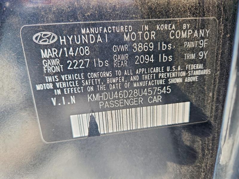 Продаж на аукціоні авто 2008 Hyundai Elantra, vin: KMHDU46D28U457545, номер лоту: 54634016