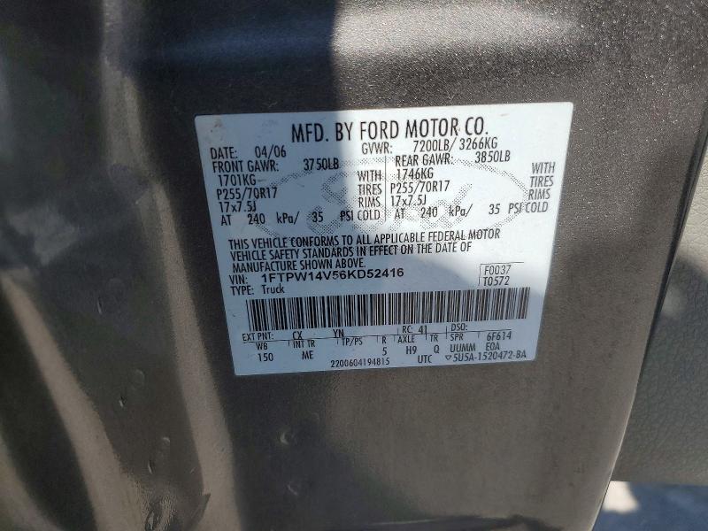 2006 Ford F150 მანქანა იყიდება აუქციონზე, vin: 1FTPW14V56KD52416, აუქციონის ნომერი: 52420376