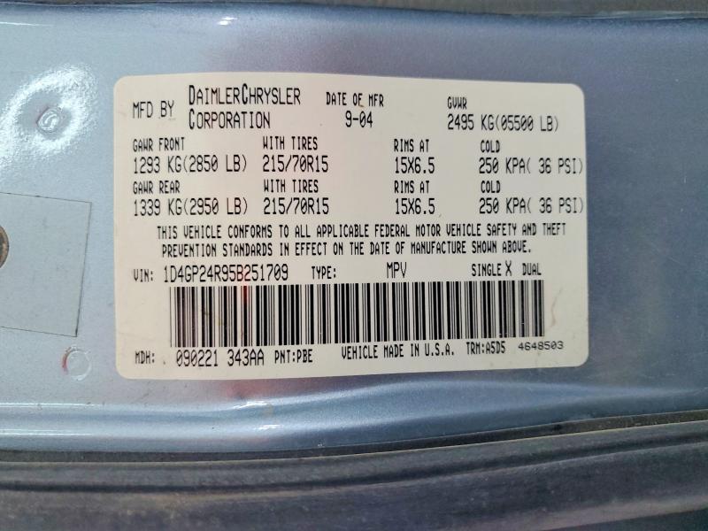 54921826 :رقم المزاد ، 1D4GP24R95B251709 vin ، 2005 Dodge Grand Caravan مزاد بيع