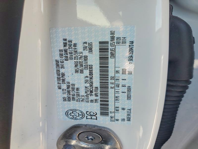 2022 Ford Escape მანქანა იყიდება აუქციონზე, vin: 1FMCU9G61NUB89303, აუქციონის ნომერი: 54461866