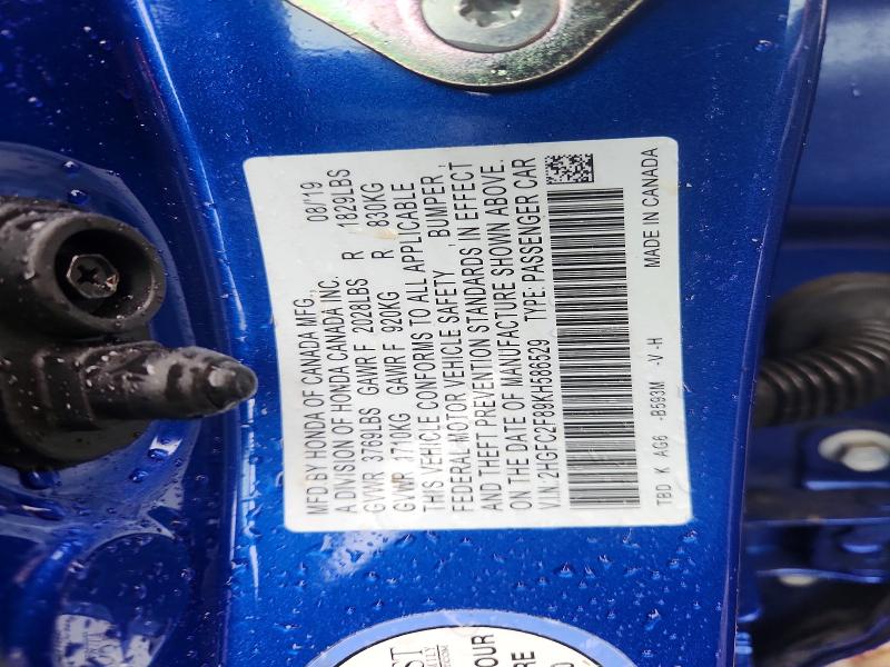 Продаж на аукціоні авто 2019 Honda Civic, vin: 2HGFC2F89KH586529, номер лоту: 54324266