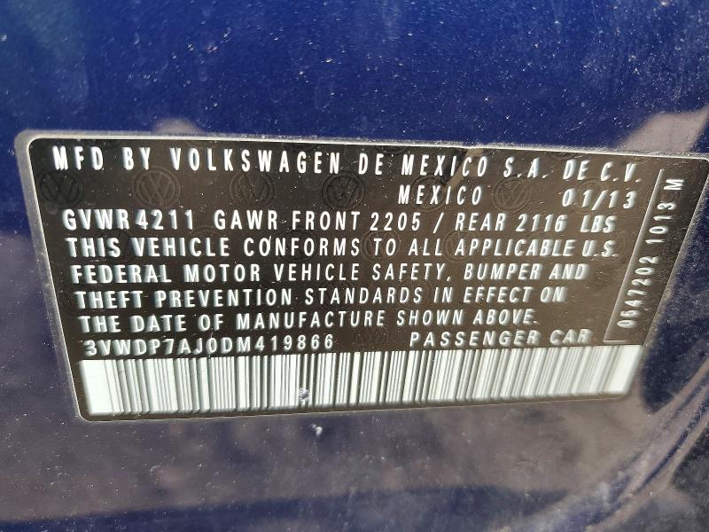 Продаж на аукціоні авто 2013 Volkswagen Jetta, vin: 3VWDP7AJ0DM419866, номер лоту: 50040006