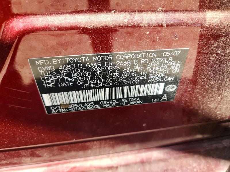 Продаж на аукціоні авто 2007 Lexus Es, vin: JTHBJ46GX72132102, номер лоту: 52484156