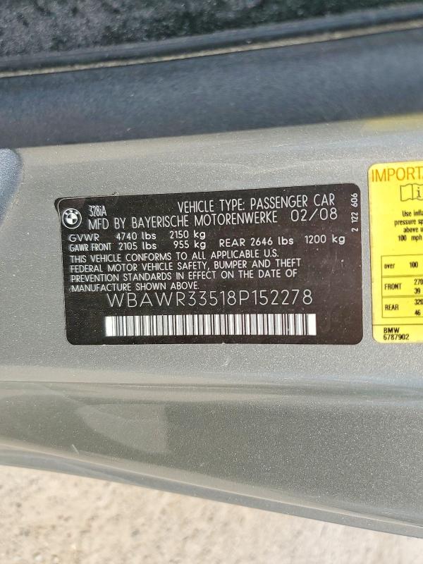 53396416 :رقم المزاد ، WBAWR33518P152278 vin ، 2008 Bmw 328 مزاد بيع