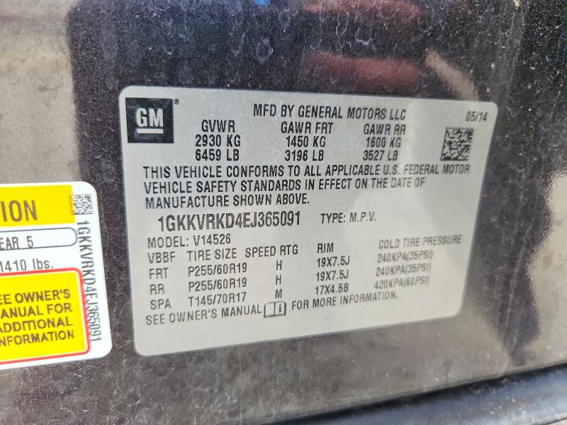 52723196 :رقم المزاد ، 1GKKVRKD4EJ365091 vin ، 2014 Gmc Acadia مزاد بيع