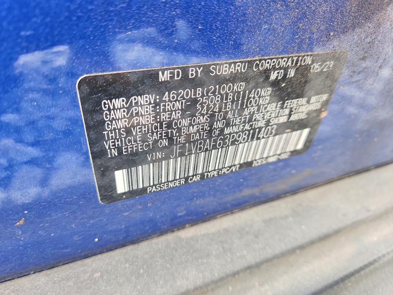 Aukcja sprzedaży 2023 Subaru Wrx, vin: JF1VBAF63P9811403, numer aukcji: 53288726