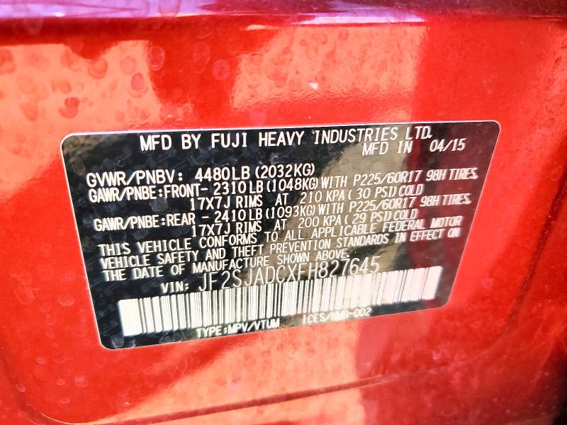 Продажа на аукционе авто 2015 Subaru Forester, vin: JF2SJADCXFH827645, номер лота: 53253186