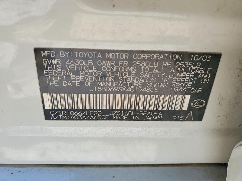 2004 Lexus Gs მანქანა იყიდება აუქციონზე, vin: JT8BD69SX40194805, აუქციონის ნომერი: 53200546