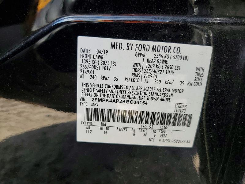 Aukcja sprzedaży 2019 Ford Edge, vin: 2FMPK4AP2KBC06154, numer aukcji: 55098166