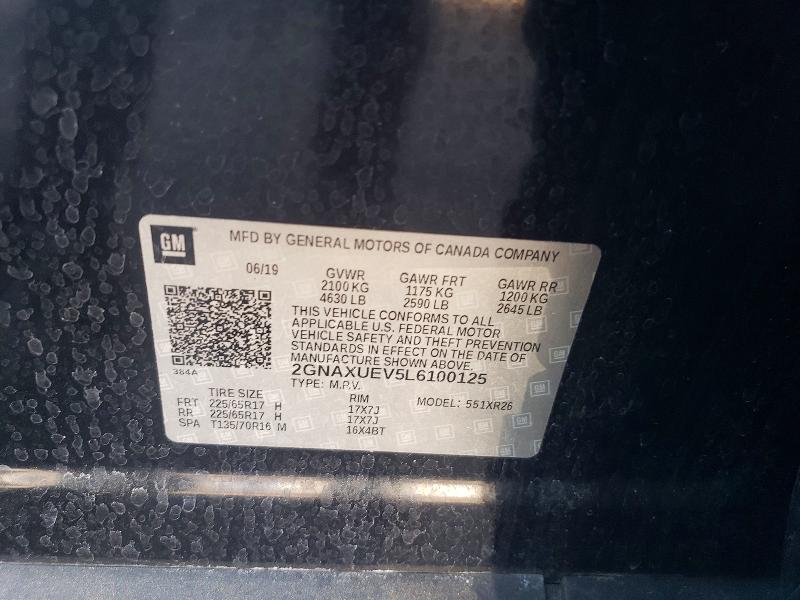 2020 Chevrolet Equinox მანქანა იყიდება აუქციონზე, vin: 2GNAXUEV5L6100125, აუქციონის ნომერი: 51955276