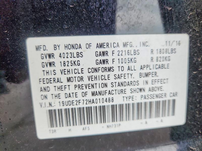 54481496 :رقم المزاد ، 19UDE2F72HA010488 vin ، 2017 Acura Ilx مزاد بيع