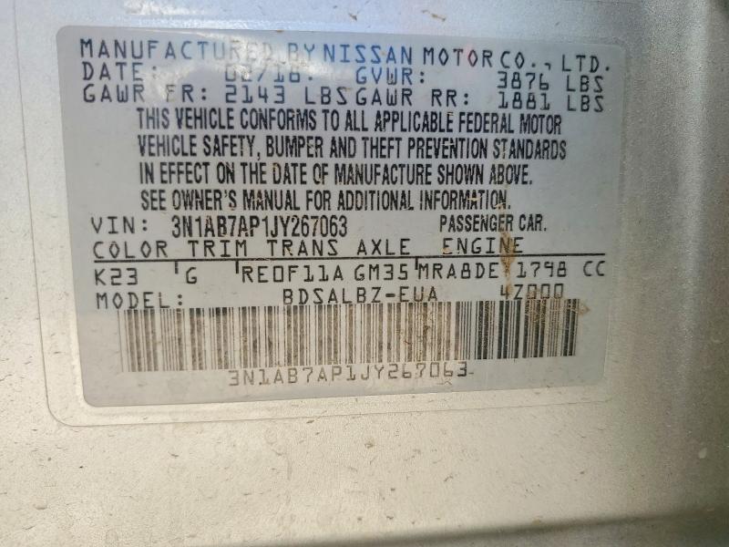 53787236 :رقم المزاد ، 3N1AB7AP1JY267063 vin ، 2018 Nissan Sentra مزاد بيع