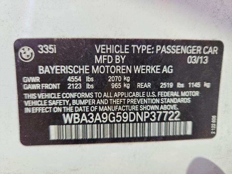 Aukcja sprzedaży 2013 Bmw 335, vin: WBA3A9G59DNP37722, numer aukcji: 51865666