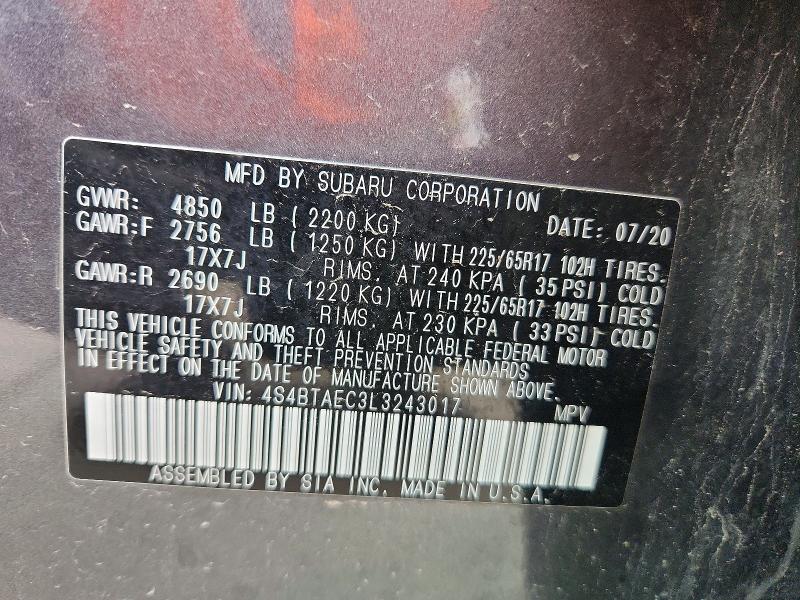 Aukcja sprzedaży 2020 Subaru Outback, vin: 4S4BTAEC3L3243017, numer aukcji: 51895956