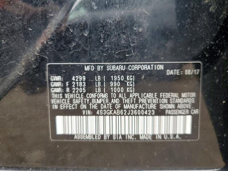 53105826 :رقم المزاد ، 4S3GKAB62J3600423 vin ، 2018 Subaru Impreza مزاد بيع