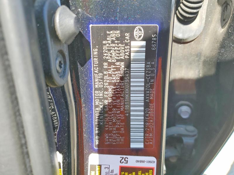 54508026 :رقم المزاد ، 4T1B11HKXKU795437 vin ، 2019 Toyota Camry مزاد بيع
