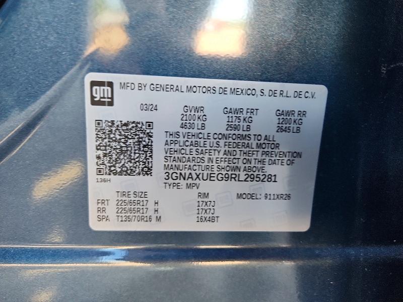 2024 Chevrolet Equinox მანქანა იყიდება აუქციონზე, vin: 3GNAXUEG9RL295281, აუქციონის ნომერი: 55068406