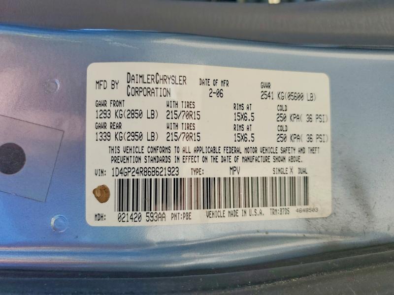 2006 Dodge Grand Caravan მანქანა იყიდება აუქციონზე, vin: 1D4GP24R86B621923, აუქციონის ნომერი: 53737106