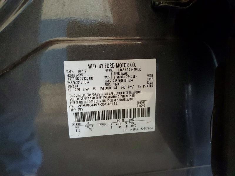 55239466 :رقم المزاد ، 2FMPK4J97KBC46182 vin ، 2019 Ford Edge مزاد بيع