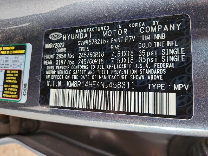 Продажа на аукционе авто 2022 Hyundai Palisade, vin: KM8R14HE4NU458311, номер лота: 53980146