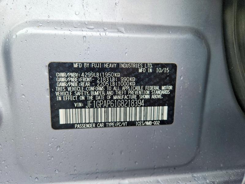 52817436 :رقم المزاد ، JF1GPAP61G8218394 vin ، 2016 Subaru Impreza مزاد بيع