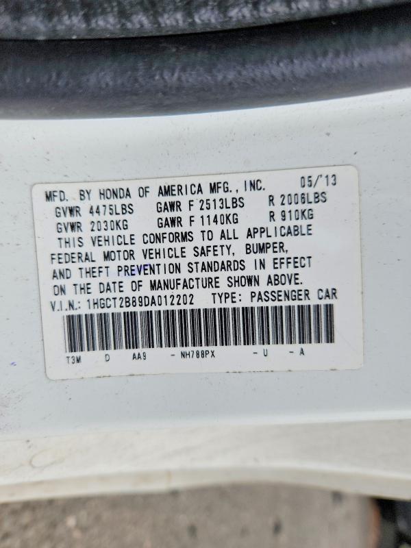 53018486 :رقم المزاد ، 1HGCT2B89DA012202 vin ، 2013 Honda Accord مزاد بيع