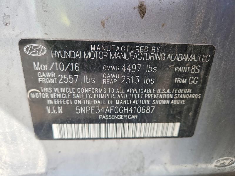 2016 Hyundai Sonata მანქანა იყიდება აუქციონზე, vin: 5NPE34AF0GH410687, აუქციონის ნომერი: 52895156