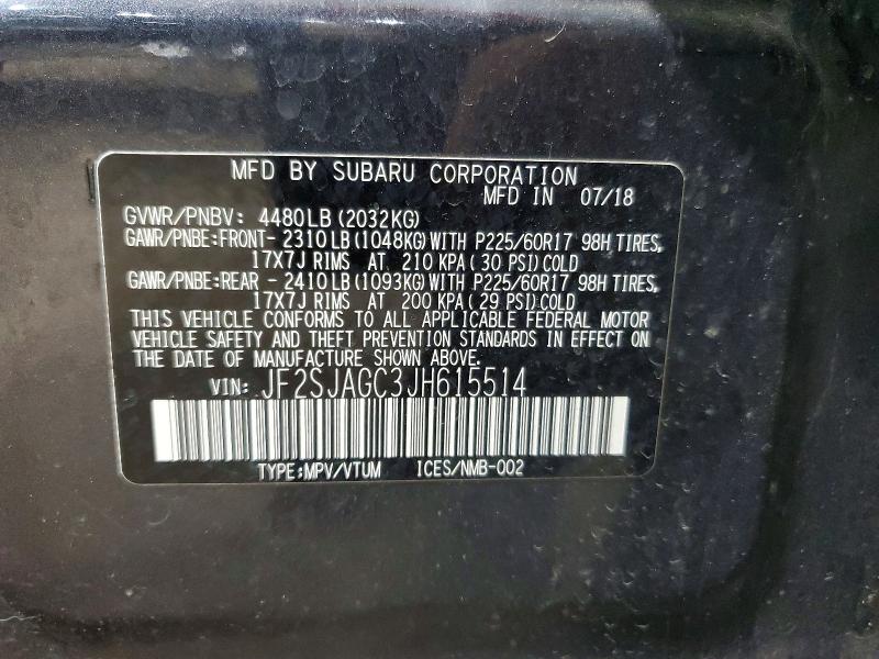 Aukcja sprzedaży 2018 Subaru Forester, vin: JF2SJAGC3JH615514, numer aukcji: 50975486
